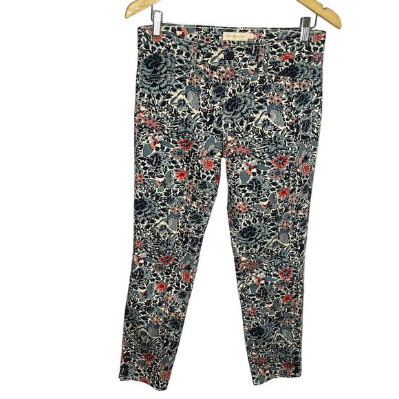 Tory Burch Floral Print Cropped Skinny Jenas Logo Buttons - Picture 1 of 11